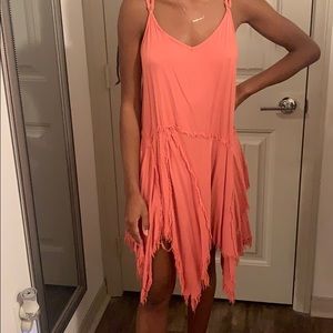 Apricot colored Free People fringe tank dress